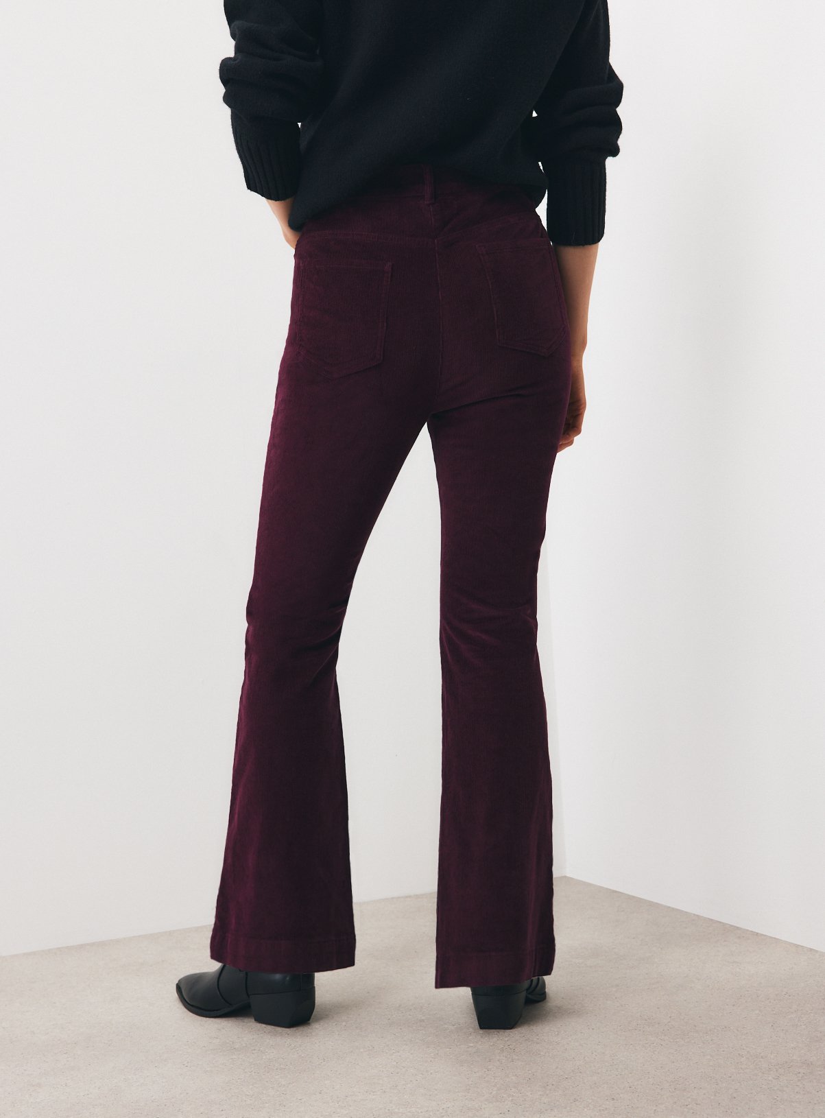 Dark Red Patch Pocket Flare Cord Trousers 10 - Image 4 thumbnail